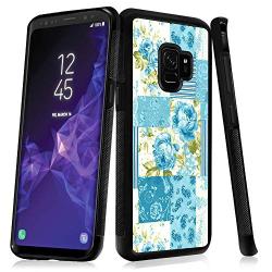 Samsung Galaxy S9 Case, Blue Flower Shock-Absorption TPU Rubber Bumper Samsung Galaxy S9 Case, Ultra Thin Slim Protective Cover for Samsung Galaxy S9-Black