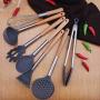 Hjyi Kitchen Cooking Wooden handle Silicone kitchenware non-stick pot high temperature cooking spoon shovel set kitchen tools (8-piece set)