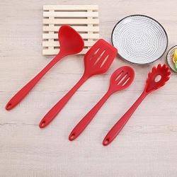 RedCom Spatula | 10 Pieces Cookware Set Red Silicone Baking Tool Nonstick Kitchenware Household Tool (Red)