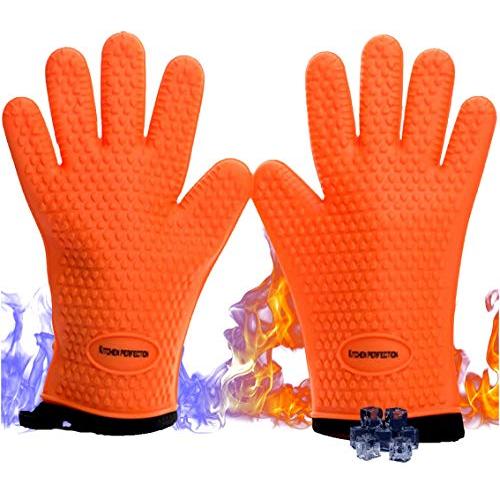 No.1 Set of Silicone Smoker Oven Gloves - Extreme Heat Resistant Washable Mitts for Safe Cooking Baking & Frying at The Kitchen,BBQ Pit & Grill. Superior Value Set + 3 Bonuses (Orange)