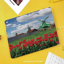 Slim?Case?for?Samsung Galaxy?Tab?S4?T830 T835 SM-T837 10.5 Protective,Windmill Decor,Traditional Dutch Windmills with Red Tulips in Amsterdam Scenic Field River Decorative,Multicolor