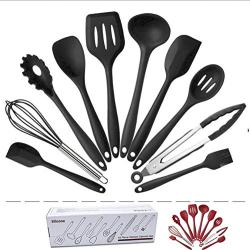 QKa 10pcs Kitchen Utensil Set, 100% Grade Silicone ? BPA Free ? Non-Scratch ? Heat Resistant Silicone Kitchenware, Non-Stick Kitchen Baking Tools 10 Sets