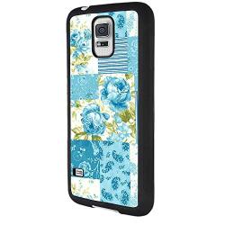 Samsung Galaxy S5 Case, Blue Flower Shock-Absorption TPU Rubber Bumper Samsung Galaxy S5 Case, Ultra Thin Slim Protective Cover for Samsung Galaxy S5-Black