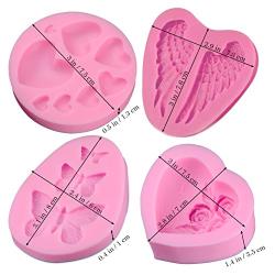 Creatiee Silicone Fondant Baking Molds with Butterfly, Rose Flowers Heart, Angle Wing and Heart for DIY Cake Decorating Chocolate Sugar Craft Molds (4PC, Pink)