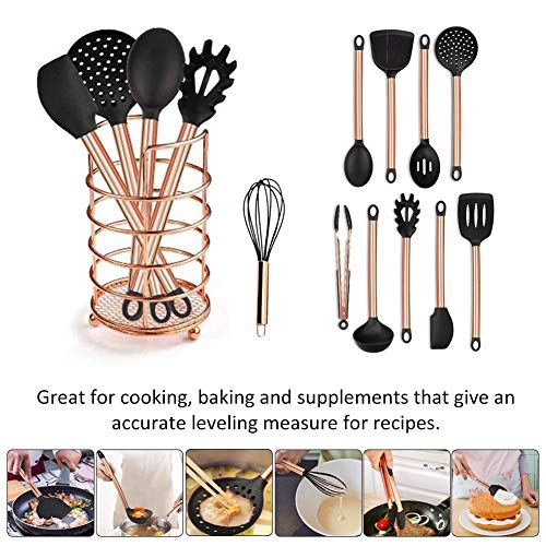 11PCs Silicone Cooking Kitchen Utensils Set Copper Plated Handle Silicone Kitchenware Nonstick Cooking Shovel Spoon Kitchen Tool Set