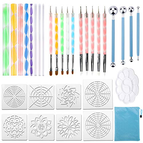 32PCS Mandala Dotting Tools Set with a Blue Zipper Waterproof Storage Bag for Painting Rocks