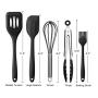 Premium Quality Silicone Kitchen Utensil Set, Heat Resistant, Hygienic, Non Stick, Durable Baking Gift Utensils, 5 pack, Slotted Turner, Tongs, Spatula, Whisk and Basting Brush (Black)