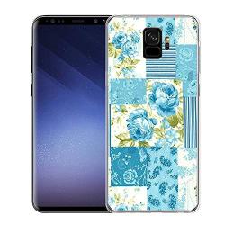 Samsung Galaxy S9 Case, Soft TPU Slim-Fit Flexible Ultra-Thin Clear Case, Full-Body Rugged Bumper Print Blue Flower Case for Samsung Galaxy S9, Transparent