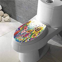 Thinkinghome Modern Modern Toilet Sticker Design Floral Watercolor Style Wildflowers Country Kitchenware Flowers Art Print Apartment Home Bathroom Decoration Yellow Purple Red Green W13XL16 INCH