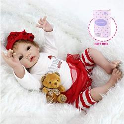 CHAREX Realistic Reborn Baby Dolls, 22inch Vinyl Silicone Baby Dolls, Lifelike Handmade Mohair Reborn Babies Girls Toy Gift with Bear