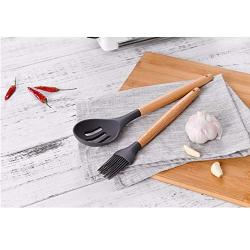 Silicone Kitchenware, 10 Sets Of Kitchen Gadgets Cooking Set With Storage Bucket Wooden Handle Silicone Kitchenware Set,Black