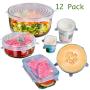[12 Pcs] - Clear Silicone Stretch Lids, Durable Reusable Food Covers Fit all Shapes Sizes of Containers or Bowls, Keeps Food Fresh With an Airtight Seal, Dishwasher Freezer Safe, Multiple Sizes