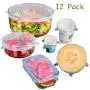 [12 Pcs] - Clear Silicone Stretch Lids, Durable Reusable Food Covers Fit all Shapes Sizes of Containers or Bowls, Keeps Food Fresh With an Airtight Seal, Dishwasher Freezer Safe, Multiple Sizes