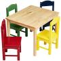 AmazonBasics Kids Wood Table and 4 Chair Set, Natural Table, Assorted Color Chairs