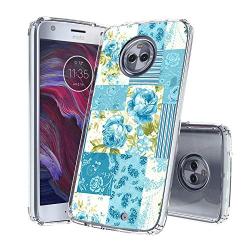 Moto X4 Case, Soft TPU Slim-Fit Flexible Ultra-Thin Clear Case, Full-Body Rugged Bumper Print Blue Flower Case for Moto X4, Transparent
