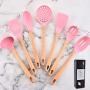 Silicone kitchenware Pink Silicone Cooking Utensils Kitchen Utensil Set 6 Pieces Wooden Handles Cooking Tools For Nonstick Cookware Pink Silicone kitchen utensils ( Color : Pink , Size : 6 Piece Set )