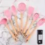 Silicone kitchenware Pink Silicone Cooking Utensils Kitchen Utensil Set 6 Pieces Wooden Handles Cooking Tools For Nonstick Cookware Pink Silicone kitchen utensils ( Color : Pink , Size : 6 Piece Set )