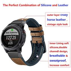 OTOPO Compatible Fenix 5X / 5X Plus Bands, 26mm Quick fit Hybrid Sport Band Vintage Leather Sweatproof Strap Wrist Band for Garmin Fenix 5X/5X Plus/3/3HR Smartwatch (Crazy Horse Brown)