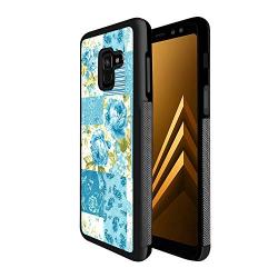 Samsung Galaxy A8 Case, Blue Flower Shock-Absorption TPU Rubber Bumper Samsung Galaxy A8 Case, Ultra Thin Slim Protective Cover for Samsung Galaxy A8-Black