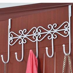 MOVEmen Hook Bath Hooks Over The Door Decorative 5 Hook Rack Clothes Coat Belt Hanger Kitchenware Drain Rack Cabinet Door Back Type Hook Bathroom Storage Rack Wallet Handbag Hook Towel Rack (White)