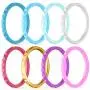 ThunderFit Thin and Stackable Silicone Rings, 8 Rings / 4 Rings / 1 Ring - Silicone Wedding Bands for Women - Diamond Pattern