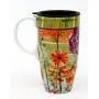 Cypress Home Ceramic Travel Mug with Gift Box, 17 ounces (Blooming Flowers)