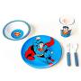 Bumkins DC Comics Superman Kids Dish Set, Plate, Bowl, Cup, Fork and Spoon, Melamine Toddler Dishes, BPA Free, Stackable, Dishwasher Safe - 5-Piece Set