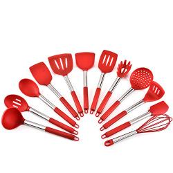 LXYLQ Silicone Kitchenware Set of 12 Cooking Spoon Shovel Set Stainless Steel Egg Beater Nonstick Pan Spatula