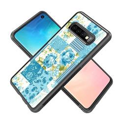 Samsung Galaxy S10 Case, Blue Flower Shock-Absorption TPU Rubber Bumper Samsung Galaxy S10 Case, Ultra Thin Slim Protective Cover for Samsung Galaxy S10-Black