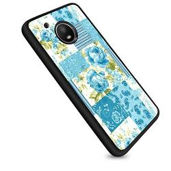 Moto E4 Case, Blue Flower Shock-Absorption TPU Rubber Bumper Moto E4 Case, Ultra Thin Slim Protective Cover for Moto E4-Black
