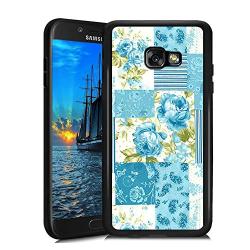 Samsung Galaxy A3 2017 Case, Blue Flower Shock-Absorption TPU Rubber Bumper Samsung Galaxy A3 2017 Case, Ultra Thin Slim Protective Cover for Samsung Galaxy A3 2017-Black