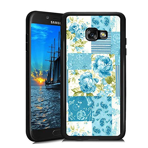Samsung Galaxy A3 2017 Case, Blue Flower Shock-Absorption TPU Rubber Bumper Samsung Galaxy A3 2017 Case, Ultra Thin Slim Protective Cover for Samsung Galaxy A3 2017-Black
