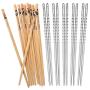 Hiware 10 Pairs Reusable Chopsticks Set Include 5 Pairs Metal Stainless Steel Spiral Chopsticks and 5 Pairs Natural Bamboo Chopsticks 8.8 Inches, Easy to Hold