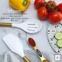 White Silicone and Gold Cooking Utensils for Modern Cooking and Serving, Stainless Steel Gold Serving Utensils - Spatulas for Non Stick Cookware