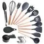 Kitchen Silicone Kitchenware Set of 22 Heat-Resistant Wooden Handle Pot Cooking Spoon Shovel Tool Cooking Baking Utensil Set