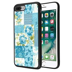 iPhone 7 8 Case, Blue Flower Shock-Absorption TPU Rubber Bumper iPhone 7 8 Case, Ultra Thin Slim Protective Cover for iPhone 7 8-Black