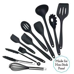 Prime Products - Kitchen Utensil Set - Professional 10 Piece Black Cooking Utensils - Nonstick Silicone And Heat Resistant Kitchenware