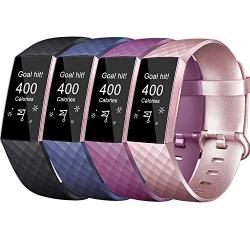 Tobfit Sport Bands Compatible for Fitbit Charge 3 and Charge 3 SE, 4 Pack, Soft Rubber Strap for Women/Men