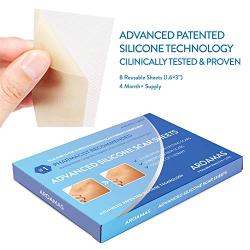 Aroamas Professional Silicone Scar Sheets, Soften and Flattens Scars Resulting from Surgery, Injury, Burns, Acne, C-section and more, Soft Silicone Scar Strips, 3"×1.57", 8 Sheets (4 Month Supply)