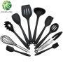 Duolvqi 10Pcs Non-Stick Kitchenware Silicone Heat Resistant Kitchen Cooking Utensils Baking Tool Cooking Tool Sets,Black