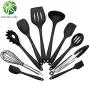 Duolvqi 10Pcs Non-Stick Kitchenware Silicone Heat Resistant Kitchen Cooking Utensils Baking Tool Cooking Tool Sets,Black