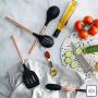 Black Silicone and Copper Cooking Utensils for Modern Cooking and Serving, Stainless Steel Copper Serving Utensils Ideal Spatulas for Non Stick Cookware