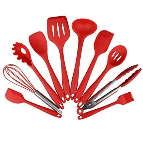 RABILTY 10PC Kitchen Utensils Cooking Non Stick Barking Tool Silicon Set Kitchenware (Color : Red)