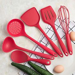 Yuybei-Home Silicone kitchenware 6-Piece Silicone Kitchen Utensil Set High Heat Resistant to 446°F Hygienic One Piece Design Cookware Nonstick Heat Resistant Tools (Color : Red, Size : 6 Piece Set)