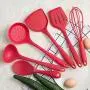 Yuybei-Home Silicone kitchenware 6-Piece Silicone Kitchen Utensil Set High Heat Resistant to 446°F Hygienic One Piece Design Cookware Nonstick Heat Resistant Tools (Color : Red, Size : 6 Piece Set)