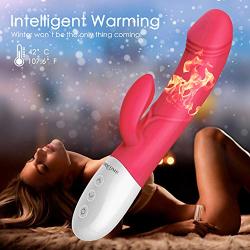 Intelligent Heating G Spot Rabbit Vibrator with Bunny Ears for Clitoris Stimulationm,Waterproof Dildo Vibrator with 8 Powerful Vibrations Dual Motor Clit Stimulator for Women or Couple Fun