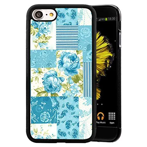 iPhone 7 8 Case, Blue Flower Shock-Absorption TPU Rubber Bumper iPhone 7 8 Case, Ultra Thin Slim Protective Cover for iPhone 7 8-Black