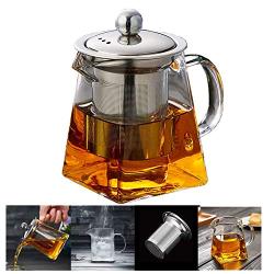 Glass Teapots with Infuser PluieSoleil, 500 Milliliter in Square Shape, Tea Strainers for Loose Leaf Tea Microwavable and Stovetop Safe