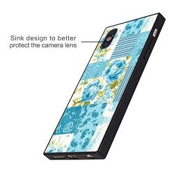 iPhone Xs iPhone X Case, Blue Flower Shock-Absorption TPU Rubber Bumper iPhone Xs iPhone X Case, Ultra Thin Slim Protective Cover for iPhone Xs iPhone X-Black