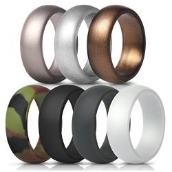 ThunderFit Silicone Rings, 7 Rings / 1 Ring Wedding Bands for Men - 8.7 mm Wide - 2.5mm Thick